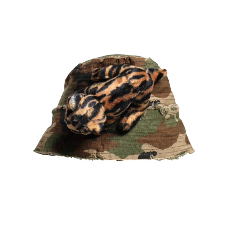 Dolce & Gabbana Multicolor Leopard Embellish Wide Brim Bucket Hat Cotton Elastane - Men