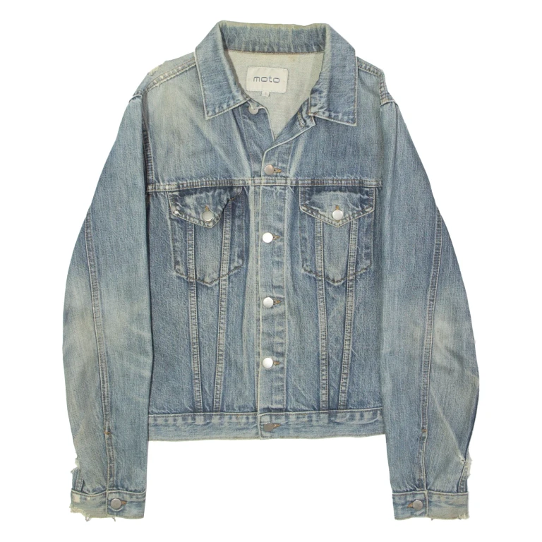 MOTO Distressed Mens Denim Jacket Blue S