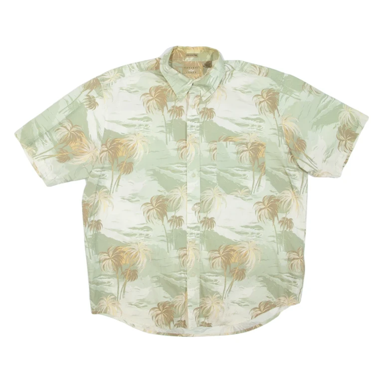 NATURAL ISSUE Mens Hawaiian Shirt Green Floral L