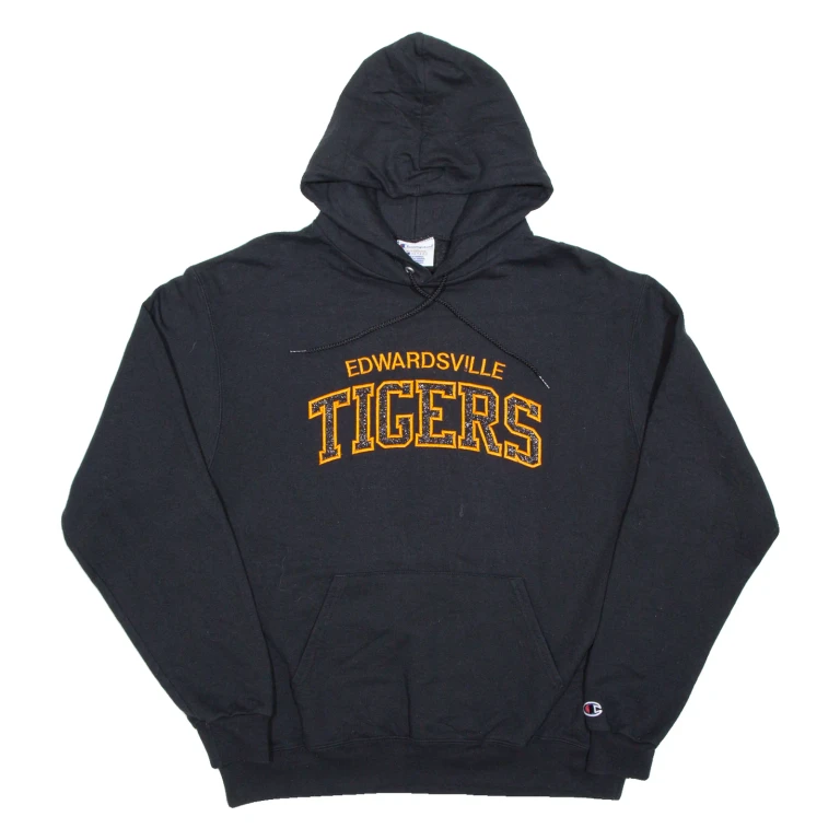 CHAMPION Edwardsville Tigers Mens Black Hoodie USA L