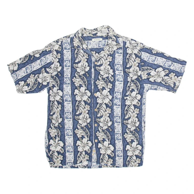 SUMMA Mens Hawaiian Shirt Blue Floral L