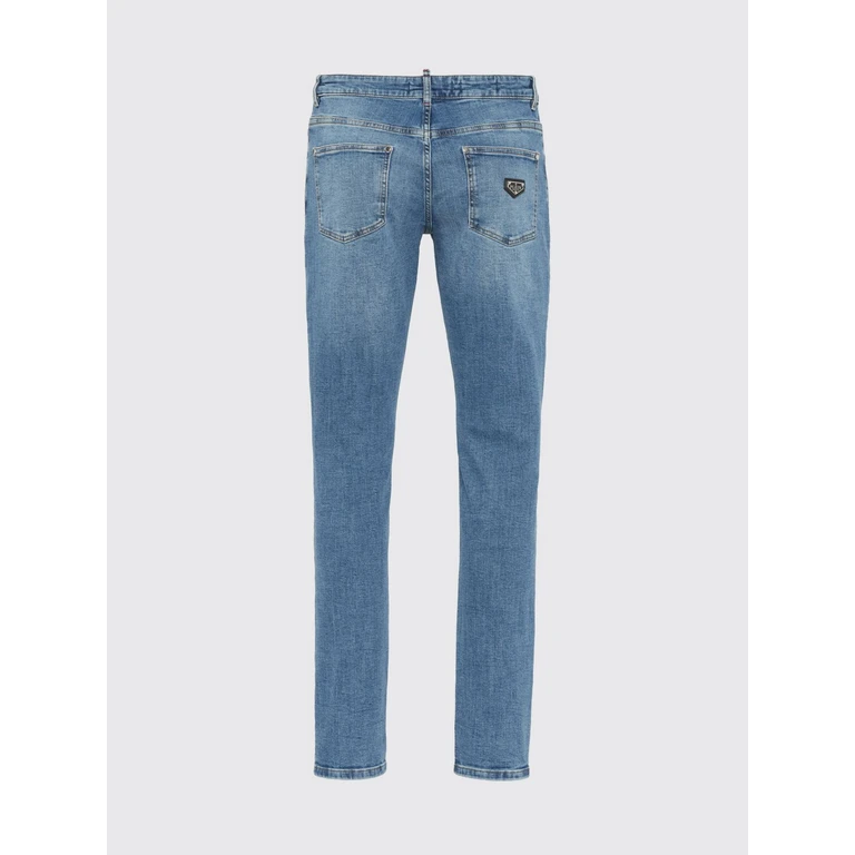 Distressed Slim Fit Skinny Jeans in Cotton Denim with Metal Logo (UAECMDT4245PDE004N07LB)