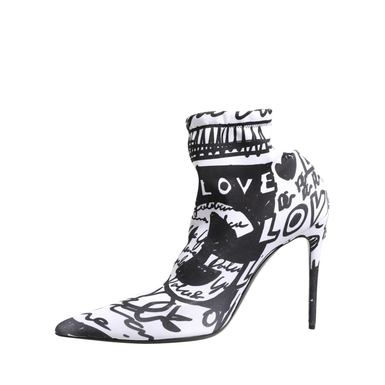 Dolce & Gabbana White Graffiti Stretch Ankle Boots Shoes Elastane Polyester - Women