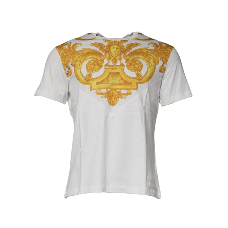 White Medusa Print Cotton Crew Neck T-Shirt - Men