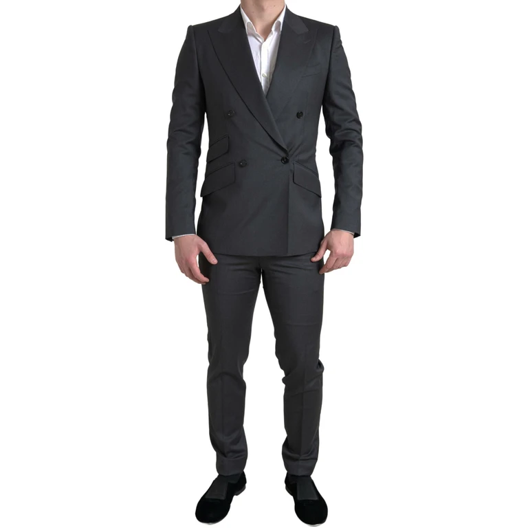 Dolce & Gabbana Gray 2 Piece Double Breasted Sicilia Suit Virgin Wool - Men