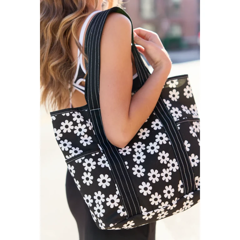 Daisy Daydreams Black Canvas Tote