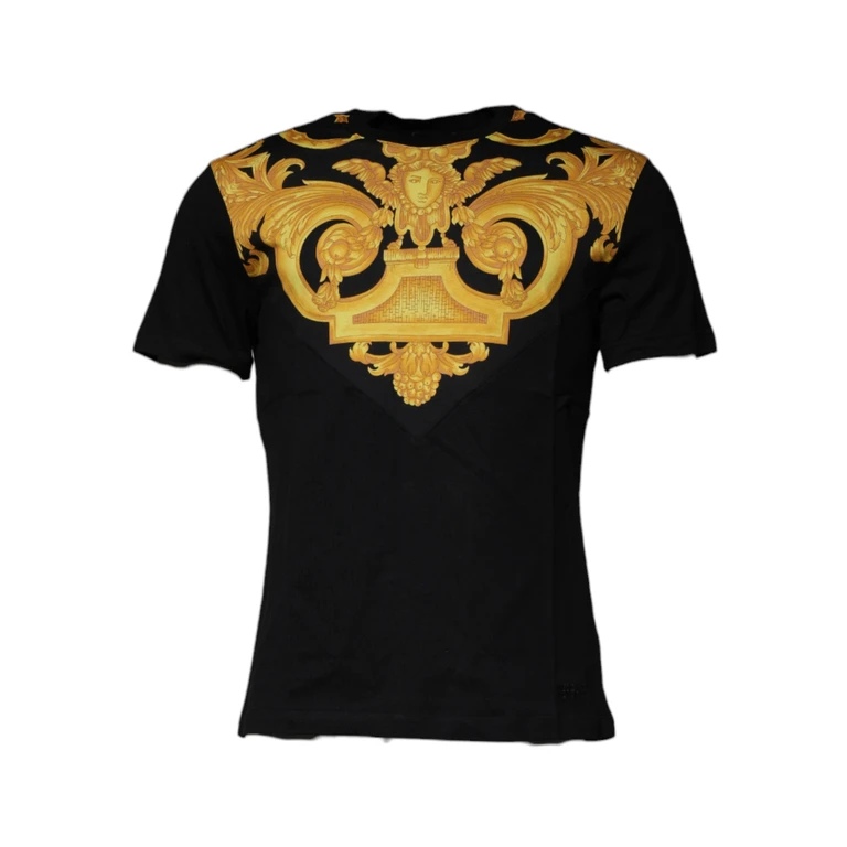 Black Medusa Print Cotton Crew Neck T-Shirt - Men