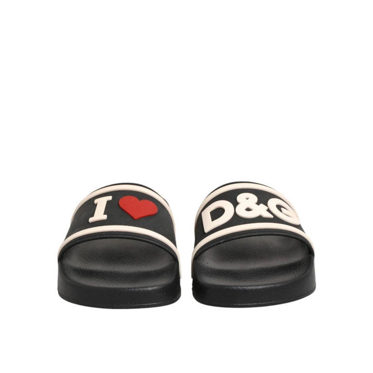 Dolce & Gabbana Black Rubber Slides Sandals Beachwear Shoes - Women