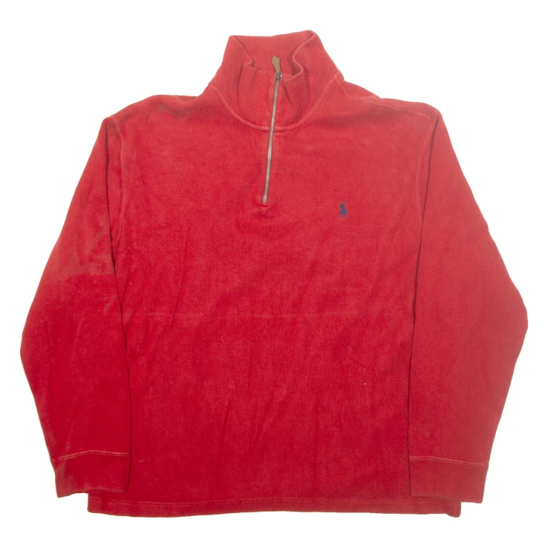 POLO RALPH LAUREN Mens Jumper Red 1/4 Zip Tight Knit XL