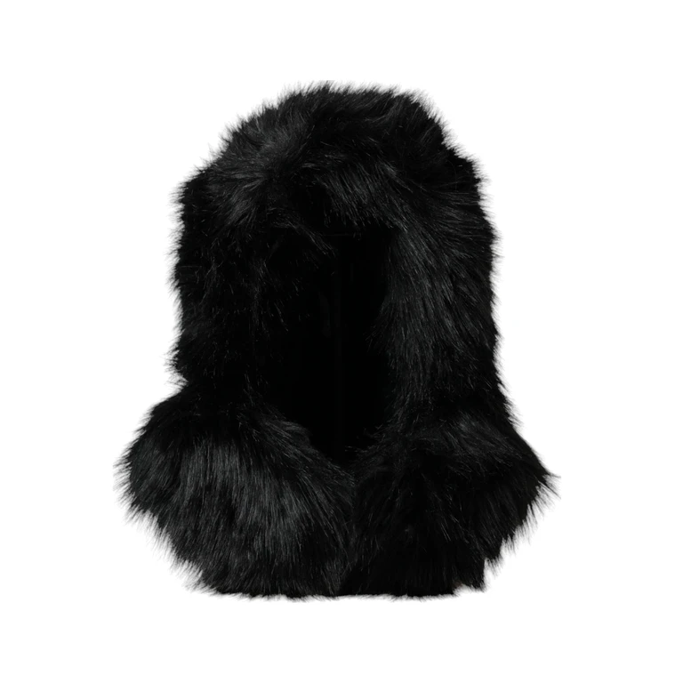 Dolce & Gabbana Black Faux Fur Whole Head Wrap Hat Modacrylic Polyester - Women