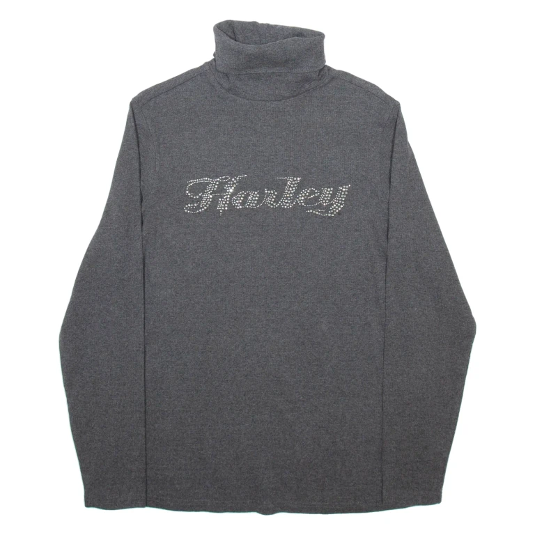 HARLEY DAVIDSON Womens Patterned Jumper Grey Roll Neck Tight Knit M