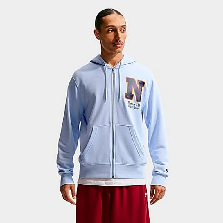 Men's Sportswear Club French Terry Full-Zip Hoodie in Hydrogen Blue/Obsidian Size: XS
