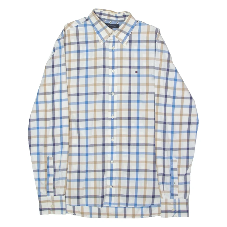 TOMMY HILFIGER Mens Shirt White Check Long Sleeve S