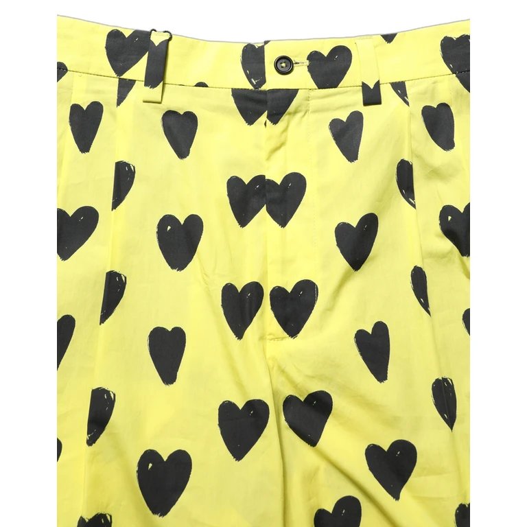 Dolce & Gabbana Yellow Cotton Heart Print Men Bermuda Shorts - Men