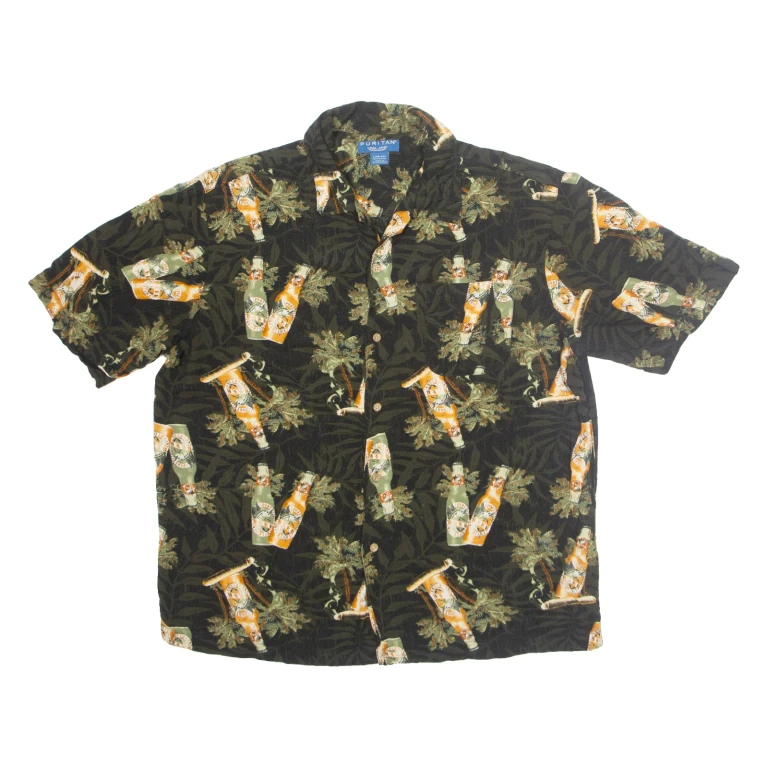 PURITAN Mens Hawaiian Shirt Black Crazy Pattern L