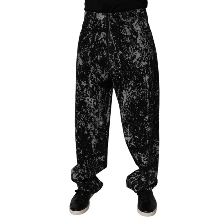 Black Tie Dye Cotton Straight Men Denim Jeans And White Clothing - Men