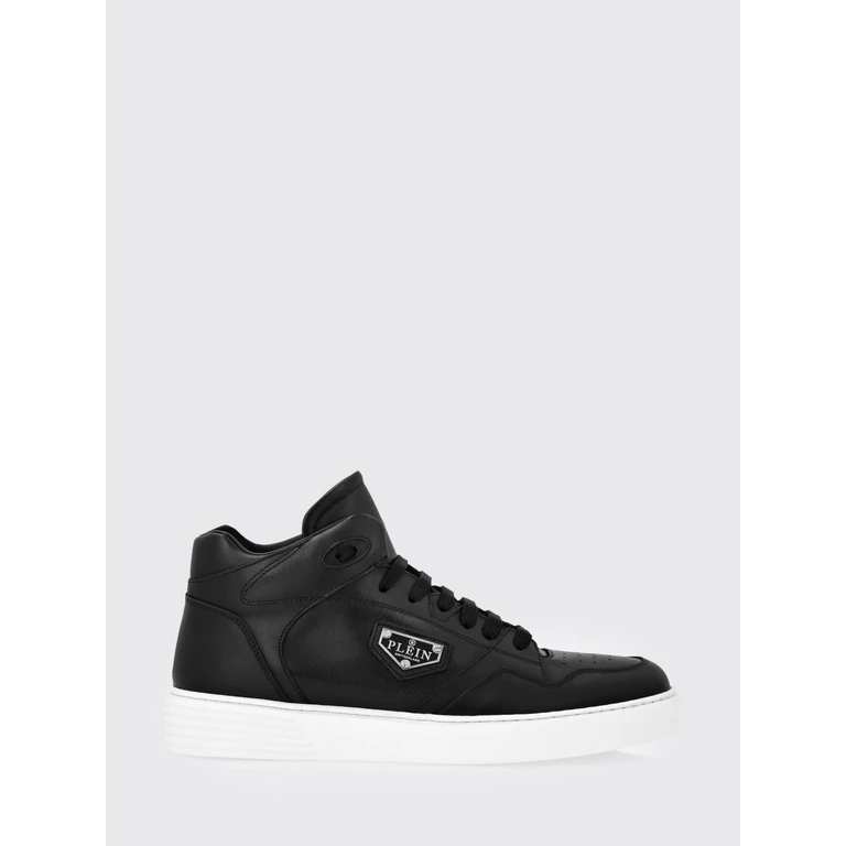 High-Top Lace-Up Sneakers in Smooth Leather with Perforated Toe (UAESUSC0891PLE005N02)