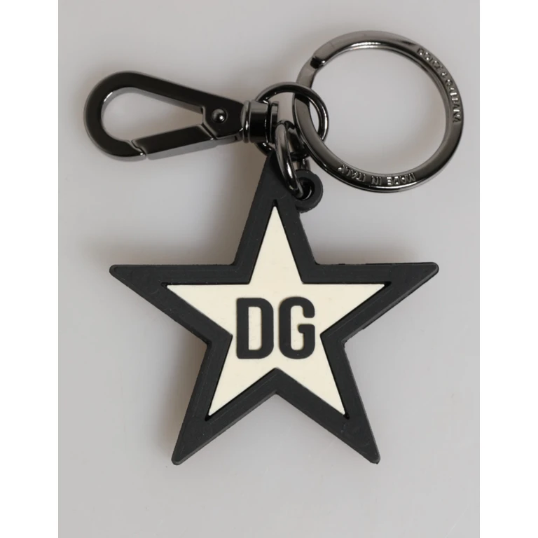 Dolce & Gabbana White Black Dg Logo Star Rubber Mens Keychain Keyring And Pvc Zamak Steel Real Brass Accessory - Men
