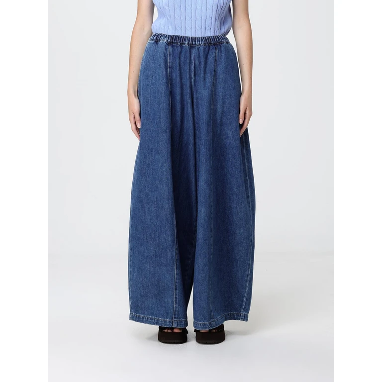 Wide Leg Palazzo Trousers in Cotton Denim with Elasticated Waist (M6PNN2B029)