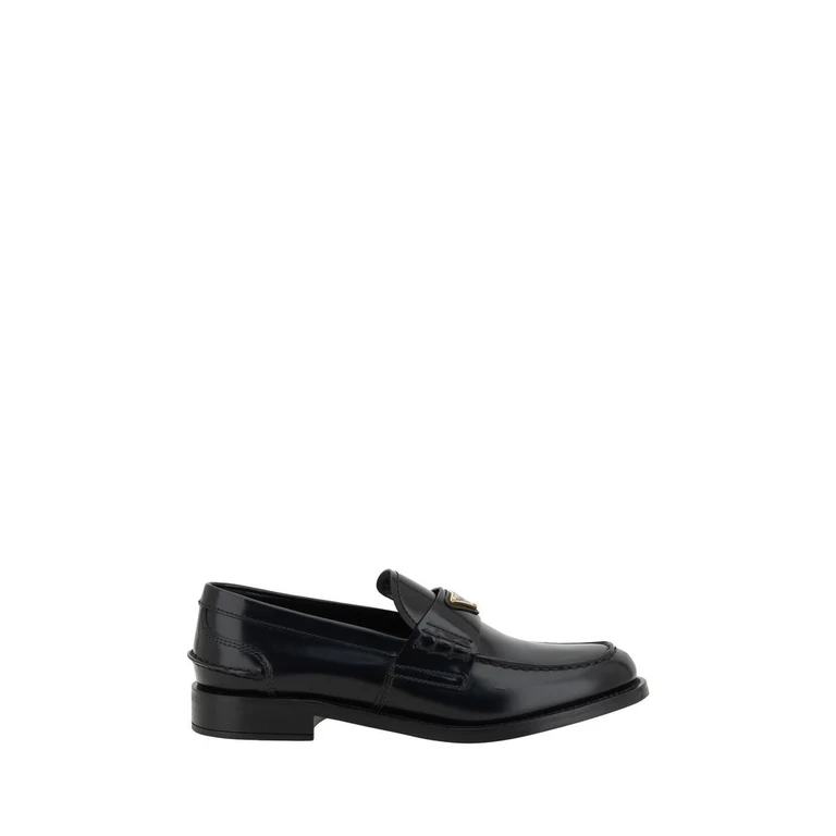 Black Leather Logo Loafers - Women