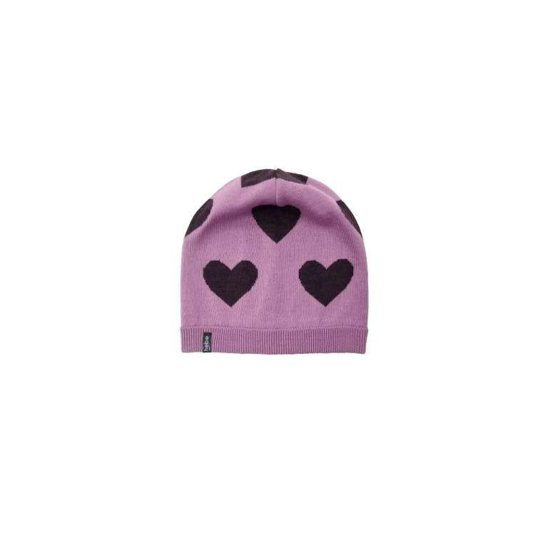 Pink Merino Wool Girls Hat with Hearts - 2-6 years