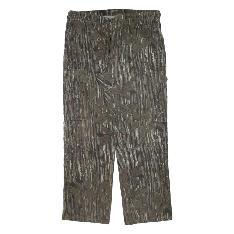 Realtree Woodland Camo Cargo Mens Trousers Green Relaxed Straight W38 L31