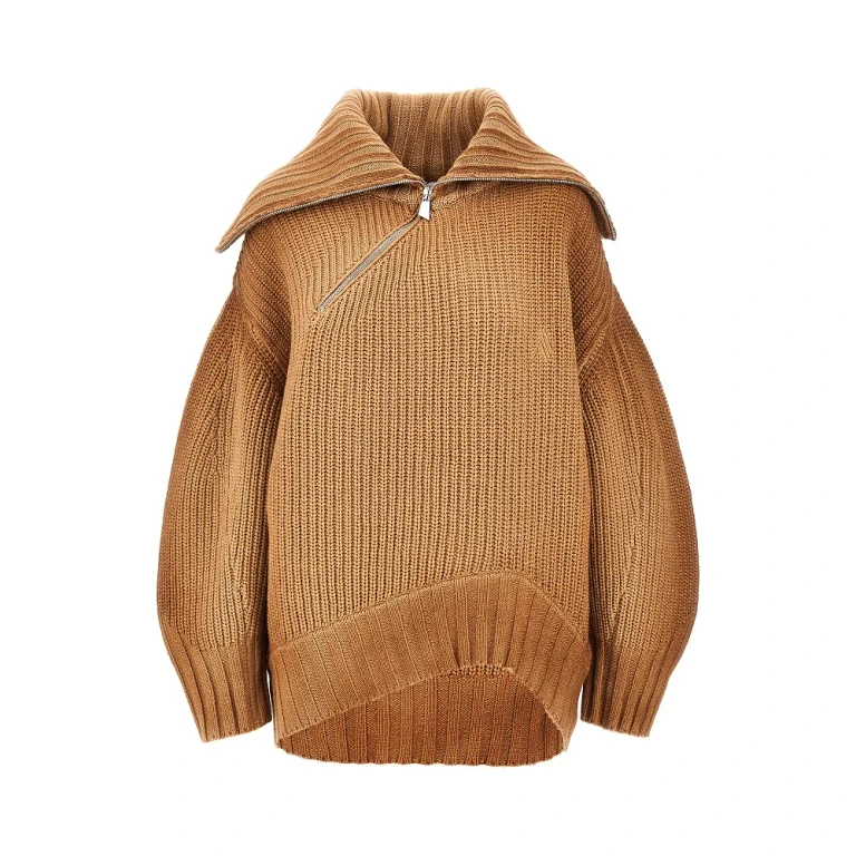 Wool and cashmere sweater with slanted zip Woman 40