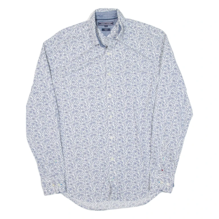 TOMMY HILFIGER Slim Fit Mens Shirt Blue Paisley Long Sleeve M