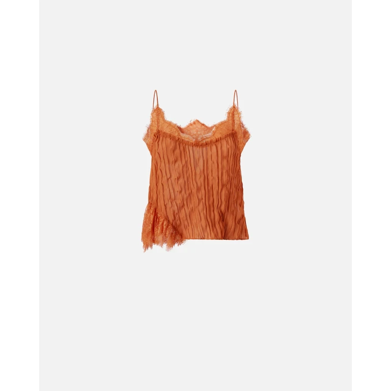 Pinko - Top en crêpe Georgette froncé et dentelle - 36
