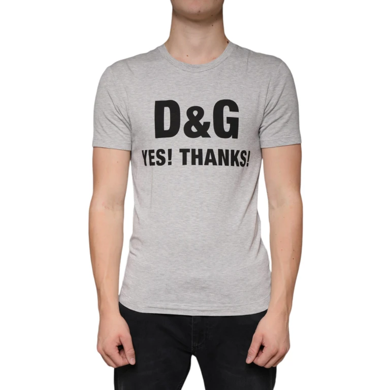 Dolce & Gabbana Gray Logo Print Crewneck Short Sleeve T-Shirt Viscose Elastane - Men