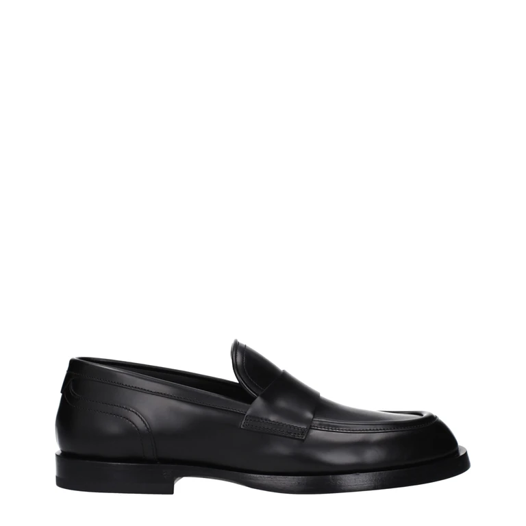 Black Leather Slip-On Loafers - Men