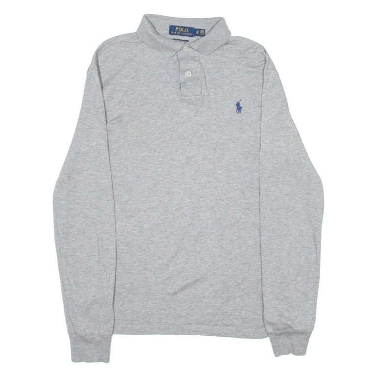POLO RALPH LAUREN Custom Slim Fit Mens Polo Shirt Grey Long Sleeve XS