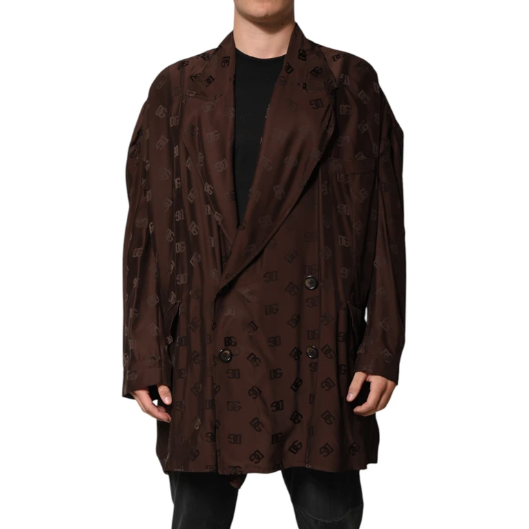 Dolce & Gabbana Brown Polyester Logo Monogram Coat Jacket Clothing - Men