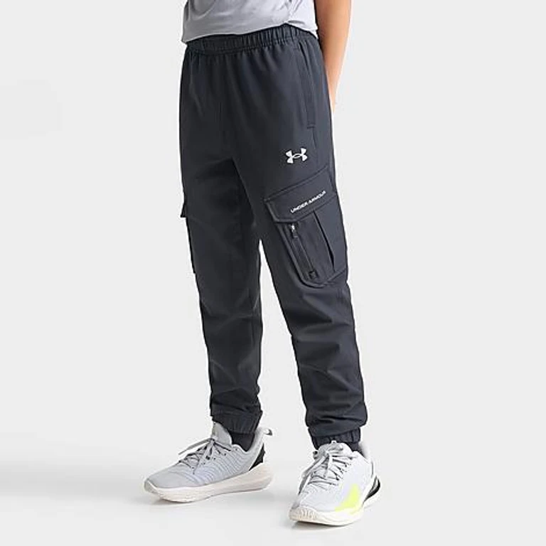 Under Armour Boys Big Kids UA Woven Cargo Jogger Pants in Black/Steel Size: Small