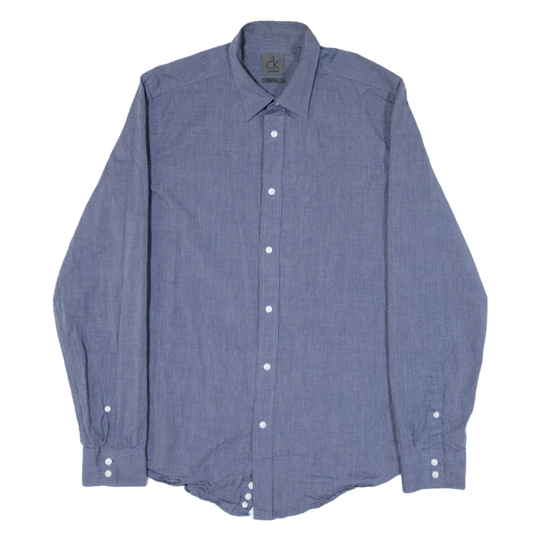 CALVIN KLEIN Mens Plain Shirt Blue Long Sleeve S