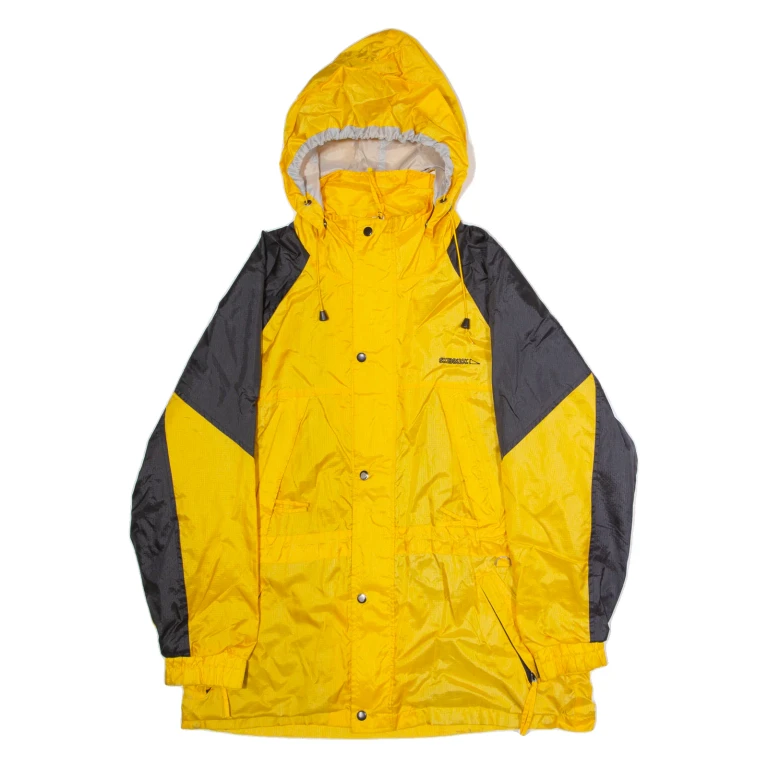 SKIBRUCK Mens Raincoat Yellow Nylon 90s Hooded Colourblock M