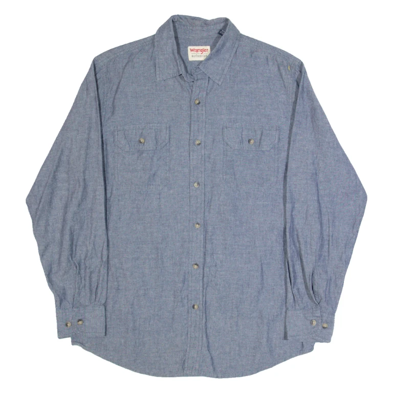 WRANGLER Mens Plain Shirt Blue Long Sleeve M