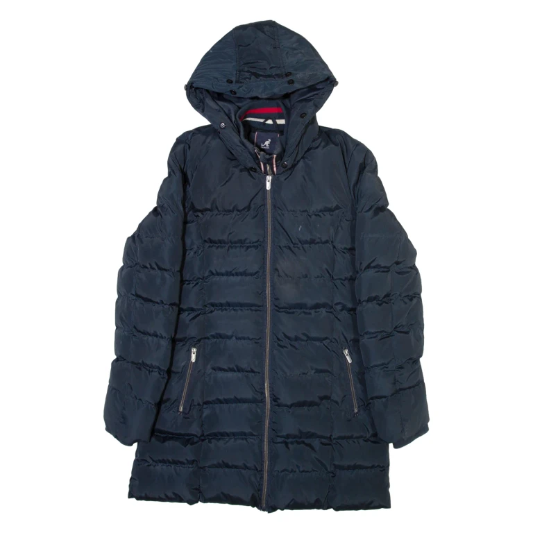 KANGOL Womens Puffer Jacket Blue Hooded UK 8