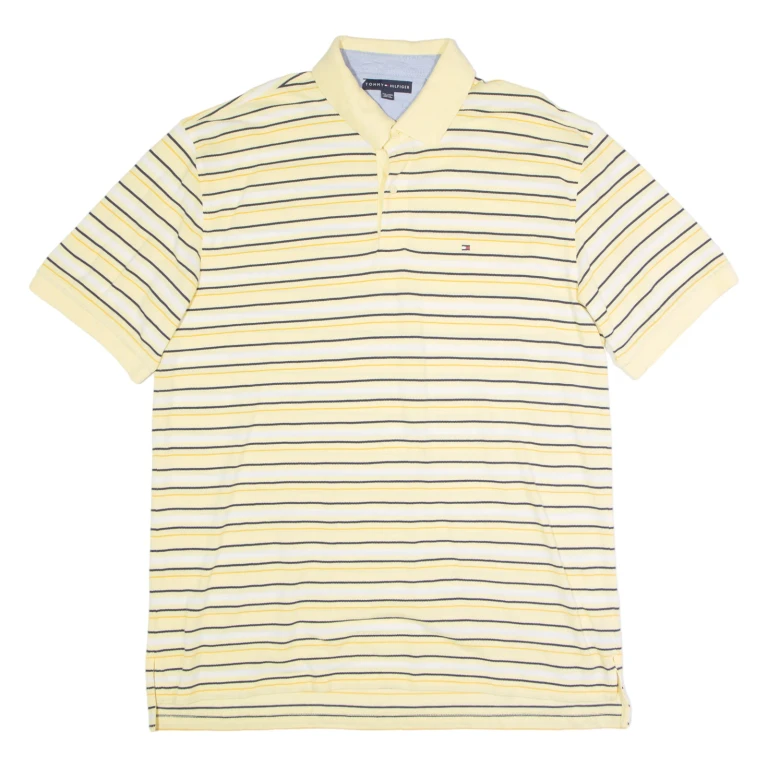 TOMMY HILFIGER Mens Polo Shirt Yellow Striped 2XL