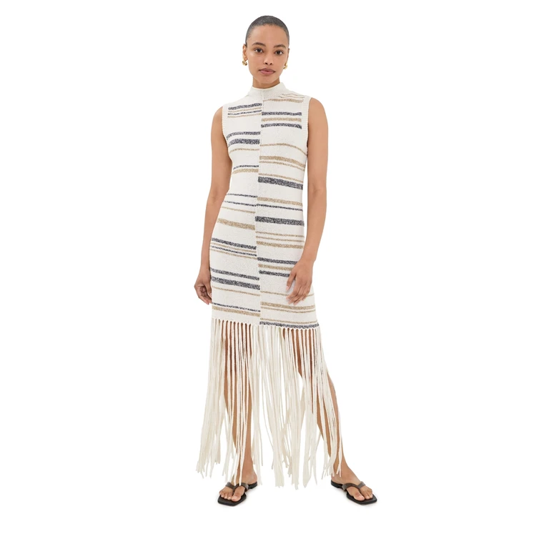 TWP Fringe Sleeveless Dress Ivory Multi XS