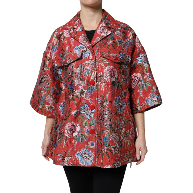 Dolce & Gabbana Red Floral Jacquard Button Down Coat Jacket Clothing - Women