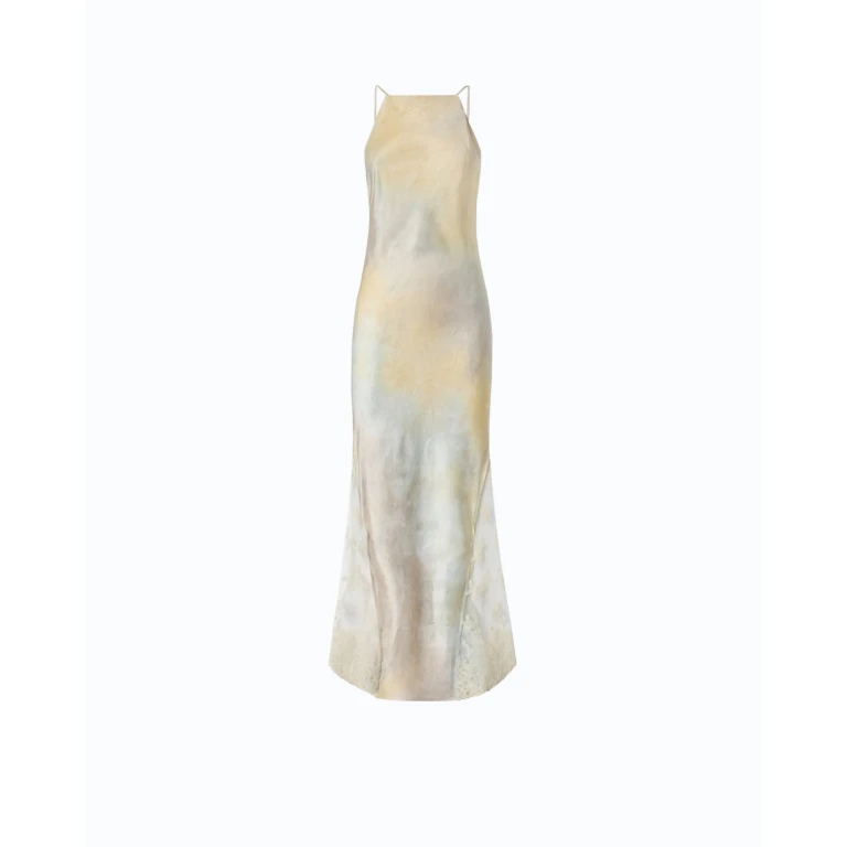 Robe en satin aux nuances dégradées avec insert en dentelle - 40
