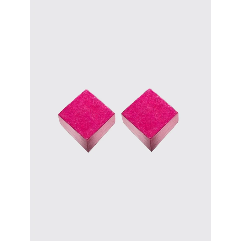 Diamond-Shaped Acacia Wood and Silver Clip-On Earrings (8387RMULTI)