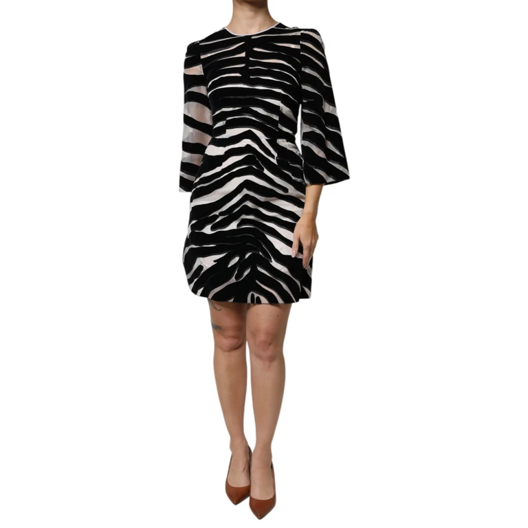 Dolce & Gabbana Black White Zebra A-Line Sheath Mini Dress And Nylon Silk - Women