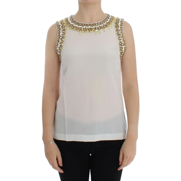 Dolce & Gabbana White Crystal Embellished Tank Top Silk - Women