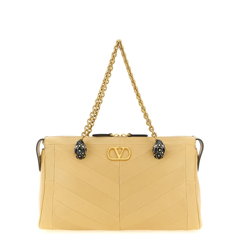 Valentino Garavani Beige Lamb Leather Shoulder Bag - Women