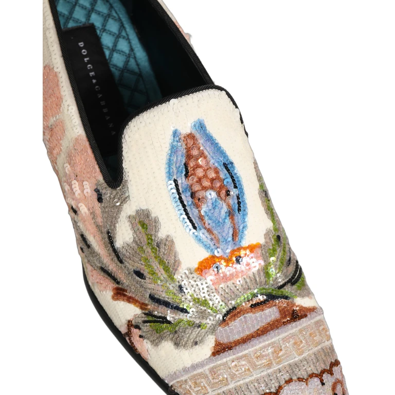 Dolce & Gabbana Multicolor Sequin Embroidered Loafers Shoes Leather - Men