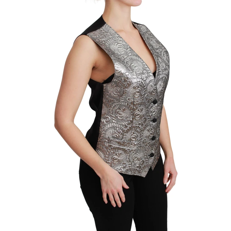 Silver Brocade Sleeveless Metallic Top - Women
