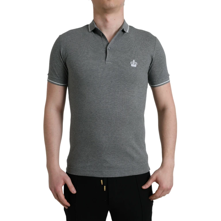 Dolce & Gabbana Gray Collared Short Sleeve Crown T-Shirt Cotton - Men