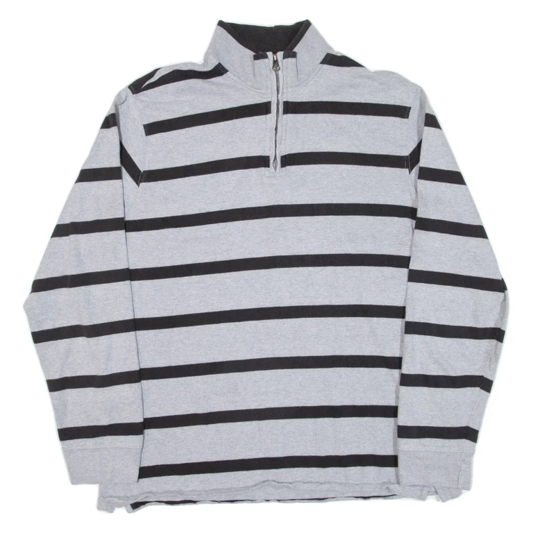 CHAPS Striped Mens Sweatshirt Grey 1/4 Zip L